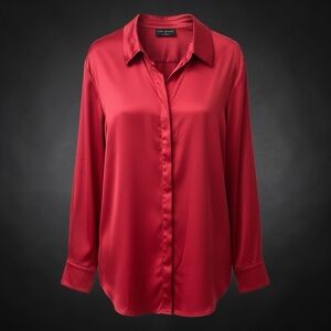 Lane Bryant Deep Red Satin Button-Down Blouse